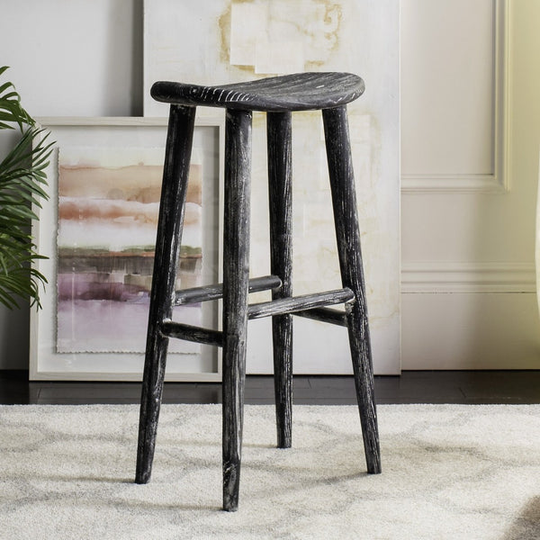 Safavieh Colton Wood Bar Stool - Rustic Wabi Sabi Design, Vintage Distressed Finish, Perfect For Any Space BST1001A