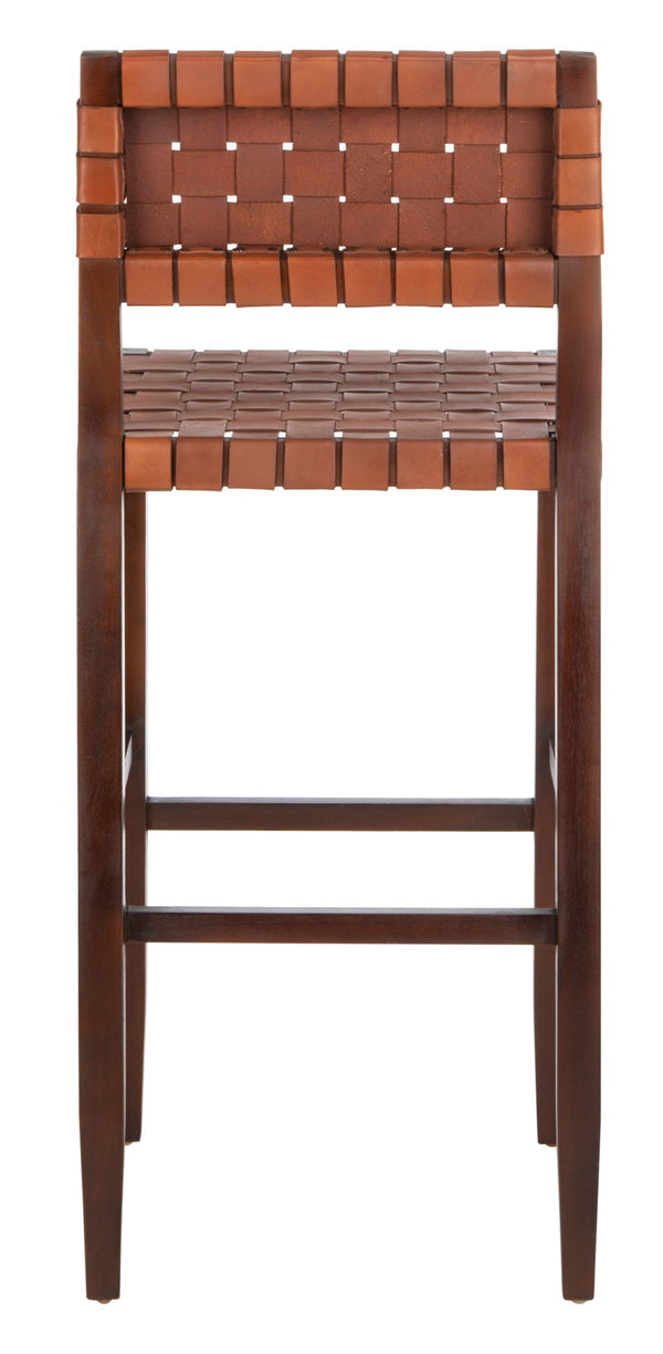 Safavieh Paxton Woven Leather Barstool - Contemporary Mahogany Design For Home Bars & Kitchen Islands, 42.52" H BST1002A