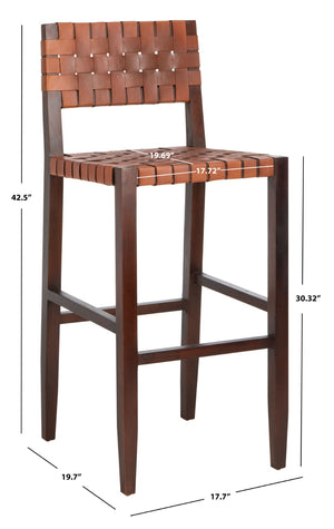 Safavieh Paxton Woven Leather Barstool - Contemporary Mahogany Design For Home Bars & Kitchen Islands, 42.52" H BST1002A