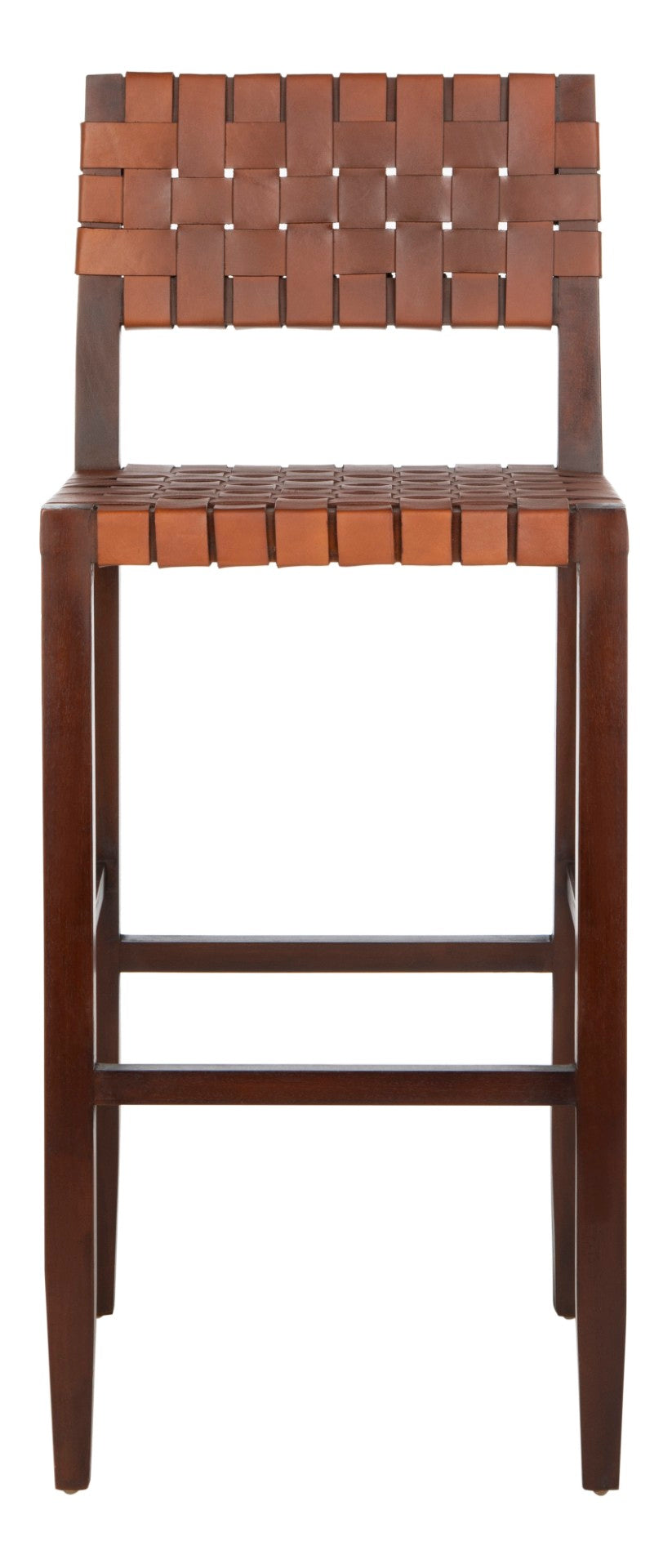Safavieh Paxton Woven Leather Barstool - Contemporary Mahogany Design For Home Bars & Kitchen Islands, 42.52" H BST1002A