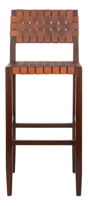 Safavieh Paxton Woven Leather Barstool - Contemporary Mahogany Design For Home Bars & Kitchen Islands, 42.52" H BST1002A