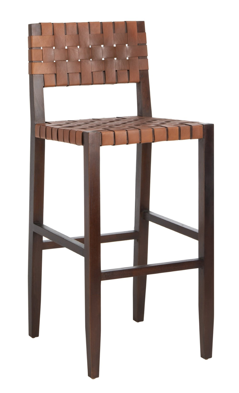 Safavieh Paxton Woven Leather Barstool - Contemporary Mahogany Design For Home Bars & Kitchen Islands, 42.52" H BST1002A