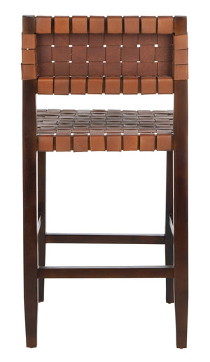 Safavieh Paxton Woven Leather Counter Stool - Elegant Cognac Seat & Walnut-Finished Mahogany Frame For Style BST1003A