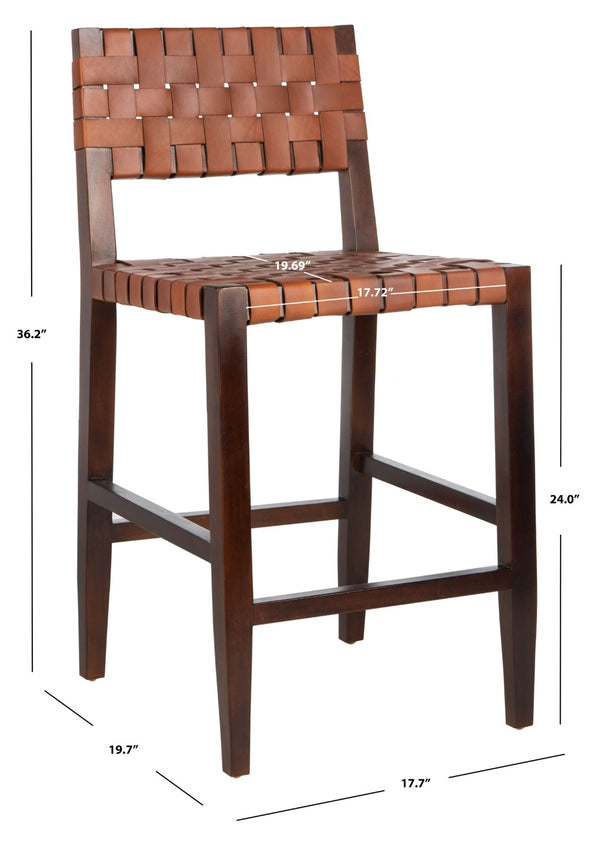 Safavieh Paxton Woven Leather Counter Stool - Elegant Cognac Seat & Walnut-Finished Mahogany Frame For Style BST1003A