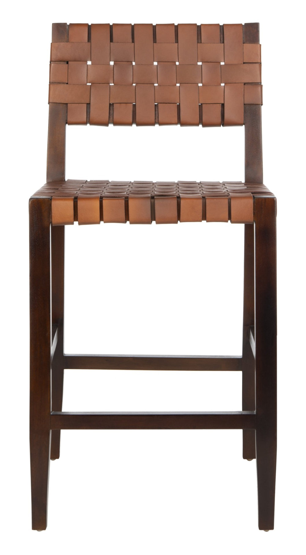 Safavieh Paxton Woven Leather Counter Stool - Elegant Cognac Seat & Walnut-Finished Mahogany Frame For Style BST1003A
