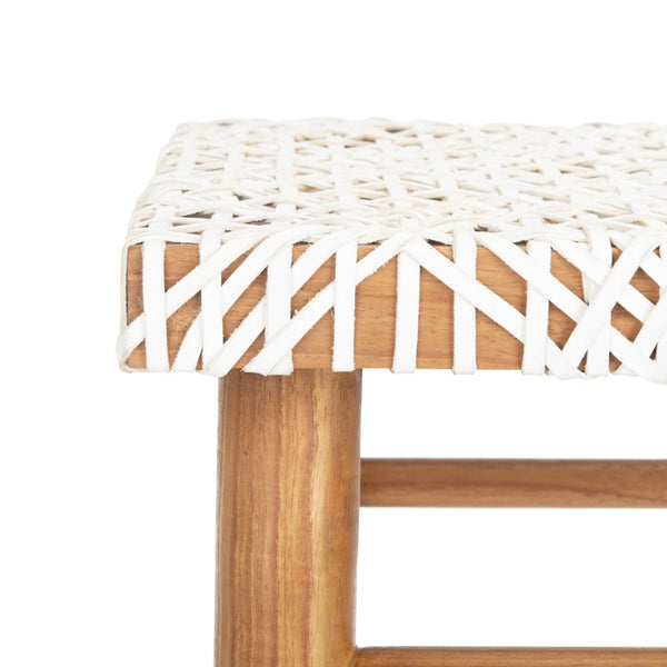 Safavieh Kaleo Woven Leather Barstool - Artisanal Design Meets Comfort For Modern And Rustic Interiors White / Natural Mindi Wood BST1004A
