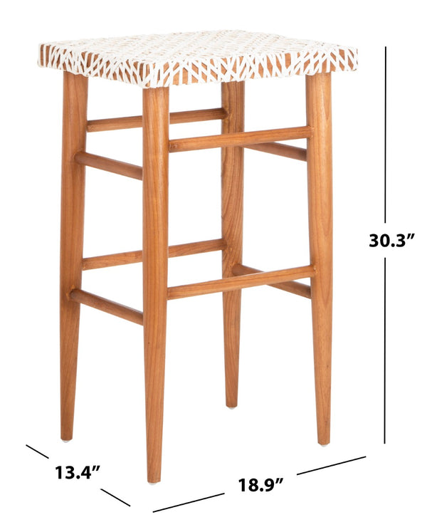 Safavieh Kaleo Woven Leather Barstool - Artisanal Design Meets Comfort For Modern And Rustic Interiors White / Natural Mindi Wood BST1004A