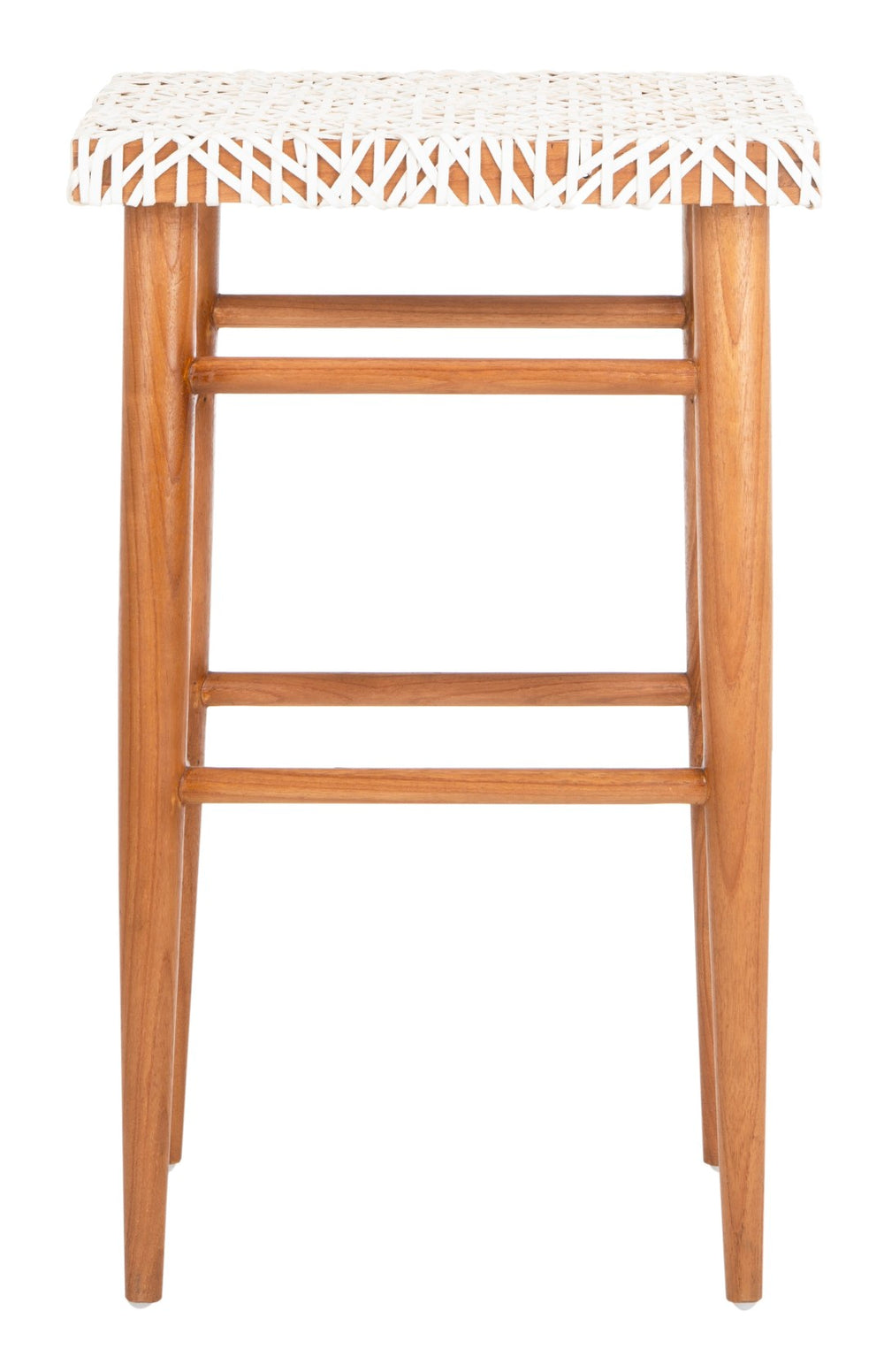 Safavieh Kaleo Woven Leather Barstool - Artisanal Design Meets Comfort For Modern And Rustic Interiors White / Natural Mindi Wood BST1004A