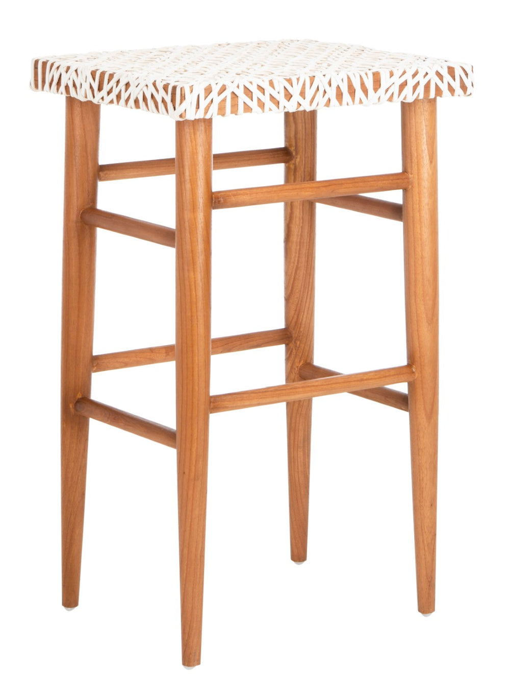 Safavieh Kaleo Woven Leather Barstool - Artisanal Design Meets Comfort For Modern And Rustic Interiors White / Natural Mindi Wood BST1004A