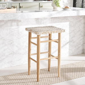 Safavieh Kaleo Woven Leather Barstool - Artisanal Design Meets Comfort For Modern And Rustic Interiors Natural / White BST1004B