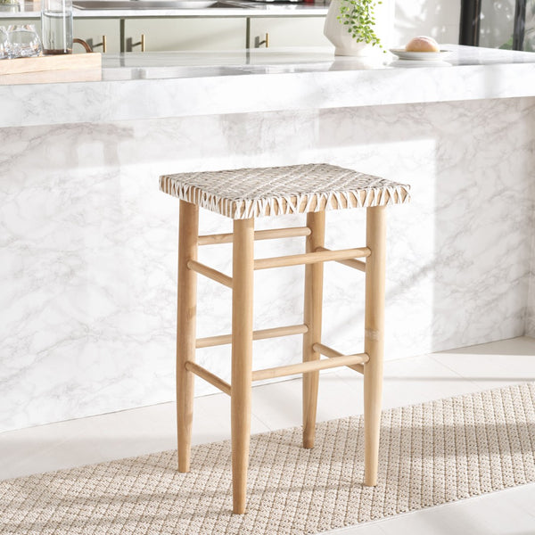 Safavieh Kaleo Woven Leather Barstool - Artisanal Design Meets Comfort For Modern And Rustic Interiors Natural / White BST1004B
