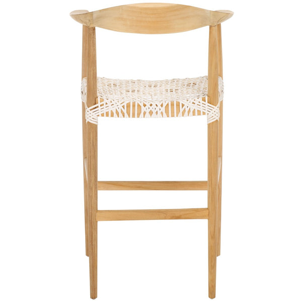 Safavieh Bandelier Bar Stool - Contemporary Teak Frame With Woven White Leather For Elegant Kitchen Seating BST1005A