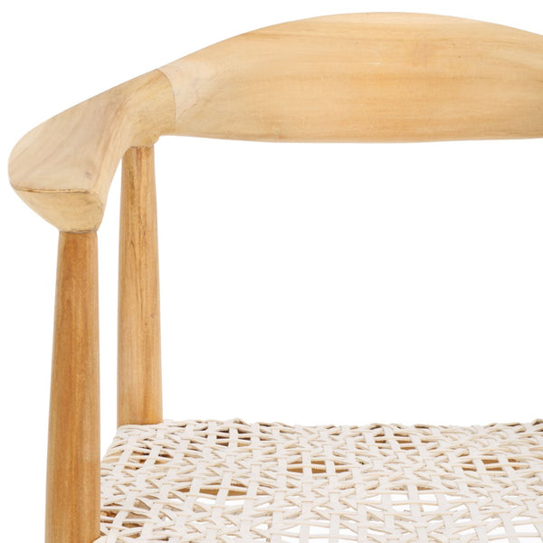 Safavieh Bandelier Bar Stool - Contemporary Teak Frame With Woven White Leather For Elegant Kitchen Seating BST1005A
