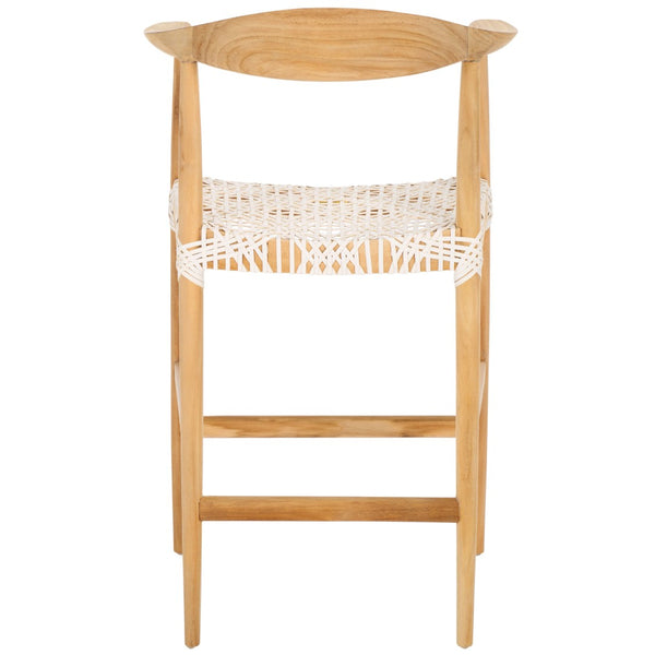 Safavieh Bandelier Counter Stool - Stylish Teak Frame & Woven White Leather Seat For Modern Dining Spaces BST1006A