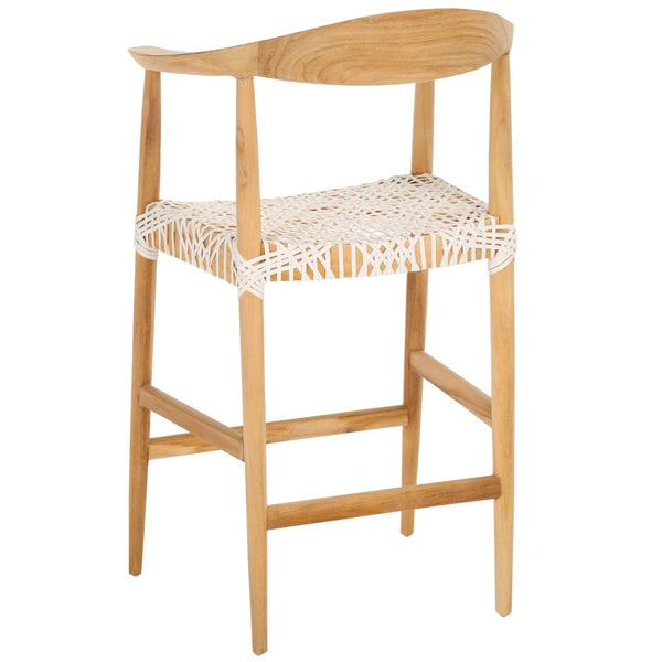Safavieh Bandelier Counter Stool - Stylish Teak Frame & Woven White Leather Seat For Modern Dining Spaces BST1006A