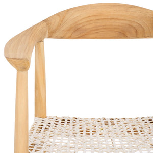 Safavieh Bandelier Counter Stool - Stylish Teak Frame & Woven White Leather Seat For Modern Dining Spaces BST1006A