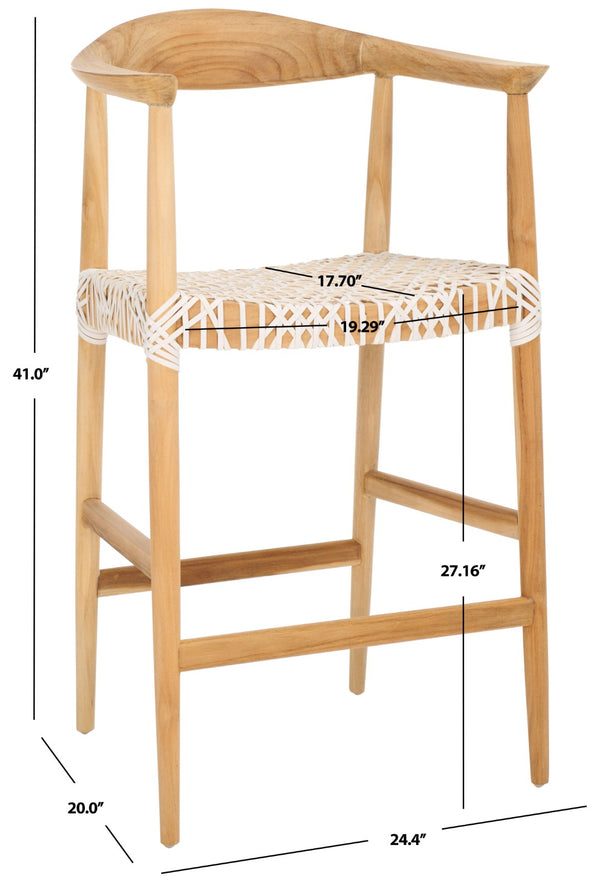 Safavieh Bandelier Counter Stool - Stylish Teak Frame & Woven White Leather Seat For Modern Dining Spaces BST1006A