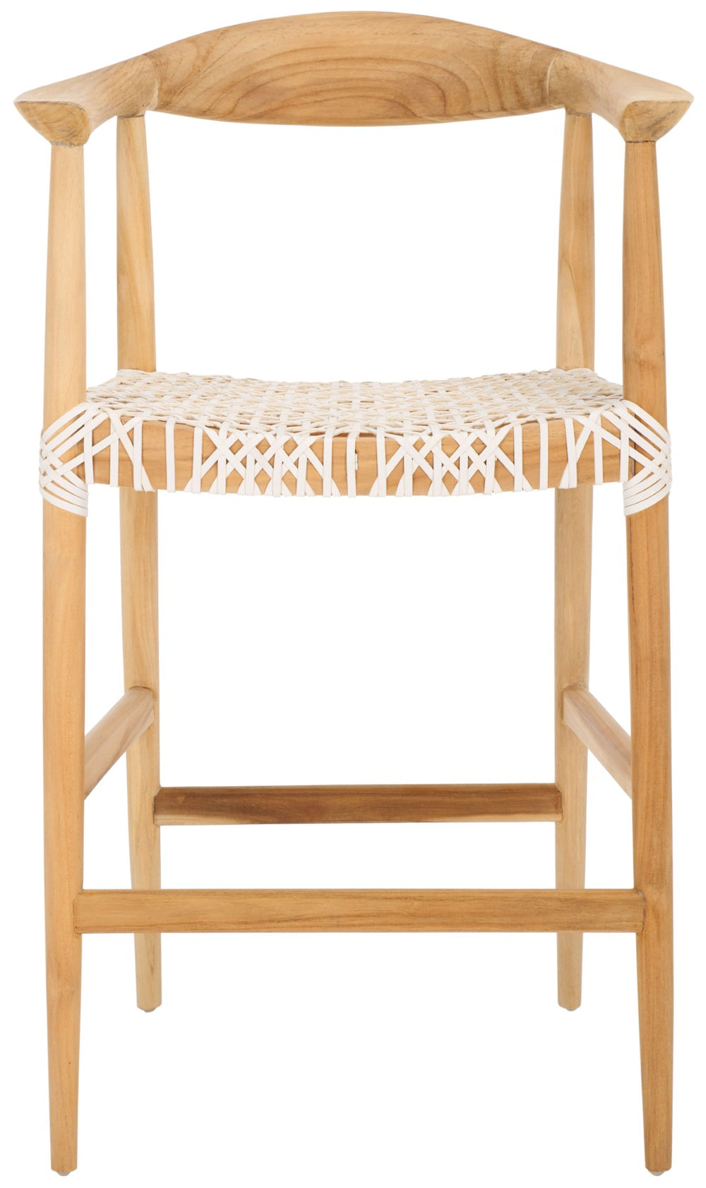 Safavieh Bandelier Counter Stool - Stylish Teak Frame & Woven White Leather Seat For Modern Dining Spaces BST1006A