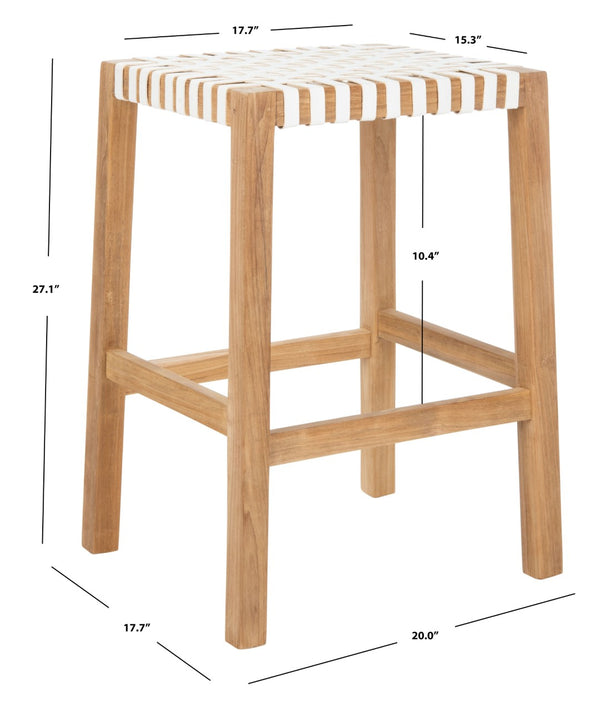Safavieh Capri Counter Stool - Coastal-Inspired Teak Wood Design With Contemporary Leather Bands For Style Natural Teak / White Leather BST1009A