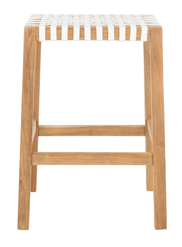 Safavieh Capri Counter Stool - Coastal-Inspired Teak Wood Design With Contemporary Leather Bands For Style Natural Teak / White Leather BST1009A