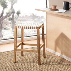 Safavieh Capri Counter Stool - Coastal-Inspired Teak Wood Design With Contemporary Leather Bands For Style Natural Teak / White Leather BST1009A