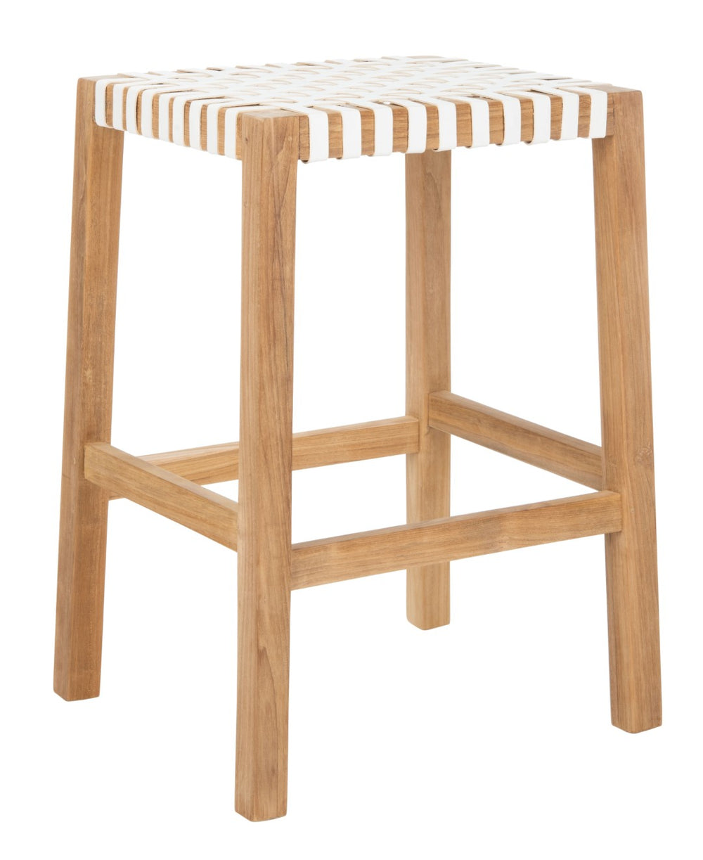 Safavieh Capri Counter Stool - Coastal-Inspired Teak Wood Design With Contemporary Leather Bands For Style Natural Teak / White Leather BST1009A