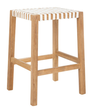 Safavieh Capri Counter Stool - Coastal-Inspired Teak Wood Design With Contemporary Leather Bands For Style Natural Teak / White Leather BST1009A