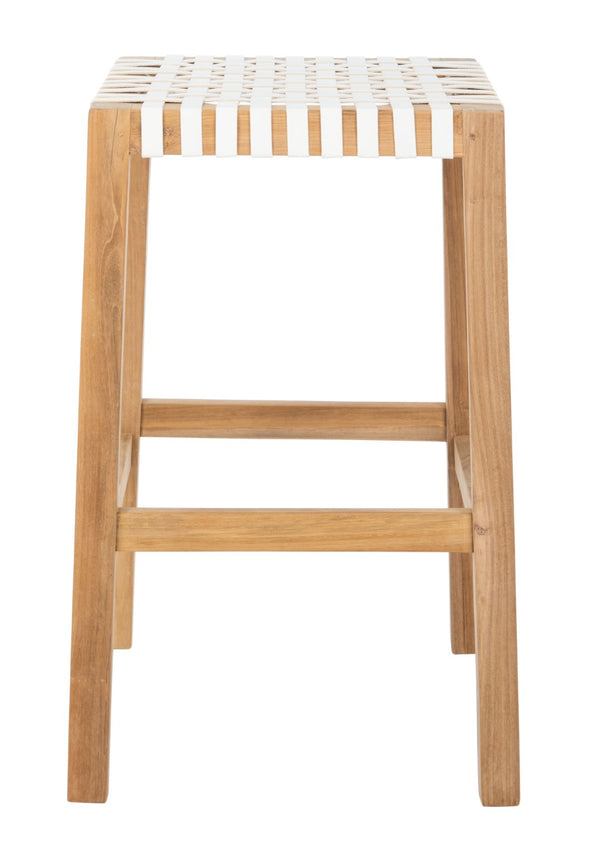 Safavieh Capri Counter Stool - Coastal-Inspired Teak Wood Design With Contemporary Leather Bands For Style Natural Teak / White Leather BST1009A