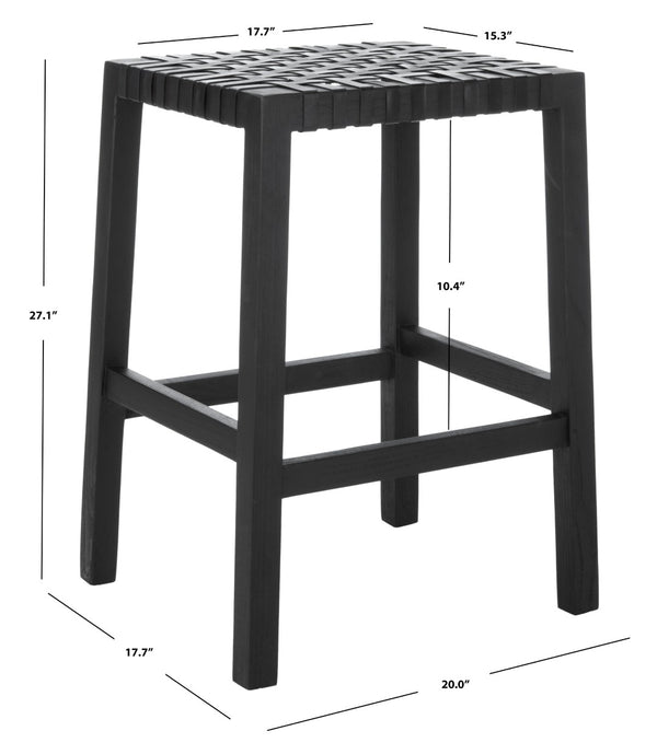 Safavieh Capri Counter Stool - Coastal-Inspired Teak Wood Design With Contemporary Leather Bands For Style Black / Black Leather BST1009B