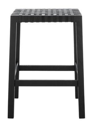 Safavieh Capri Counter Stool - Coastal-Inspired Teak Wood Design With Contemporary Leather Bands For Style Black / Black Leather BST1009B
