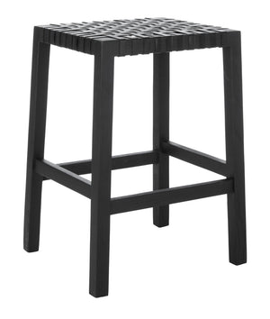 Safavieh Capri Counter Stool - Coastal-Inspired Teak Wood Design With Contemporary Leather Bands For Style Black / Black Leather BST1009B