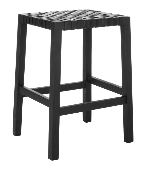 Safavieh Capri Counter Stool - Coastal-Inspired Teak Wood Design With Contemporary Leather Bands For Style Black / Black Leather BST1009B