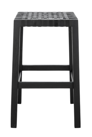 Safavieh Capri Counter Stool - Coastal-Inspired Teak Wood Design With Contemporary Leather Bands For Style Black / Black Leather BST1009B