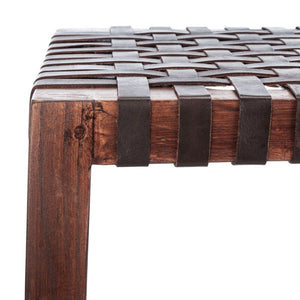 Safavieh Capri Counter Stool - Coastal-Inspired Teak Wood Design With Contemporary Leather Bands For Style Brown / Brown Leather BST1009C