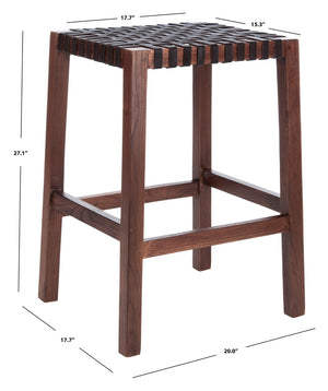 Safavieh Capri Counter Stool - Coastal-Inspired Teak Wood Design With Contemporary Leather Bands For Style Brown / Brown Leather BST1009C