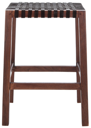 Safavieh Capri Counter Stool - Coastal-Inspired Teak Wood Design With Contemporary Leather Bands For Style Brown / Brown Leather BST1009C