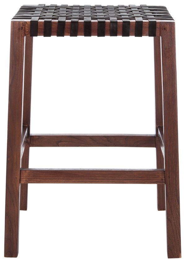 Safavieh Capri Counter Stool - Coastal-Inspired Teak Wood Design With Contemporary Leather Bands For Style Brown / Brown Leather BST1009C