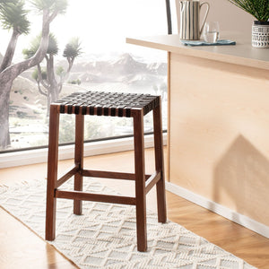 Safavieh Capri Counter Stool - Coastal-Inspired Teak Wood Design With Contemporary Leather Bands For Style Brown / Brown Leather BST1009C