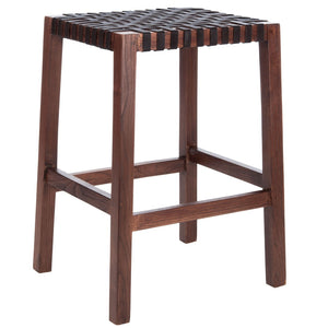 Safavieh Capri Counter Stool - Coastal-Inspired Teak Wood Design With Contemporary Leather Bands For Style Brown / Brown Leather BST1009C