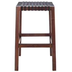 Safavieh Capri Counter Stool - Coastal-Inspired Teak Wood Design With Contemporary Leather Bands For Style Brown / Brown Leather BST1009C