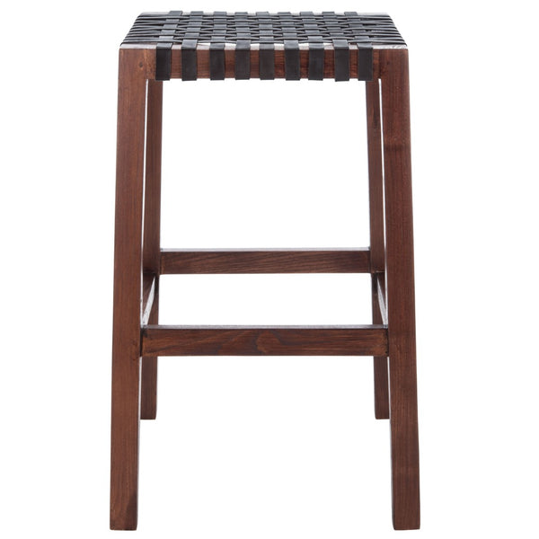 Safavieh Capri Counter Stool - Coastal-Inspired Teak Wood Design With Contemporary Leather Bands For Style Brown / Brown Leather BST1009C
