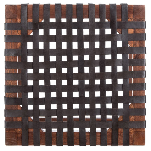 Safavieh Capri Counter Stool - Coastal-Inspired Teak Wood Design With Contemporary Leather Bands For Style Brown / Brown Leather BST1009C