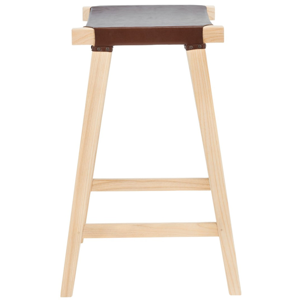 Safavieh Aariz Rectangle Barstool – Modern Design With Durable Sungkai Wood Frame And Luxurious Leather Seat Cognac / Natural BST1010B