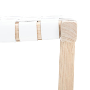 Safavieh Abreu Coastal-Inspired Rectangle Barstool With Woven Leather Seat And Natural Wood Frame For Style White / Light Natural BST1012A