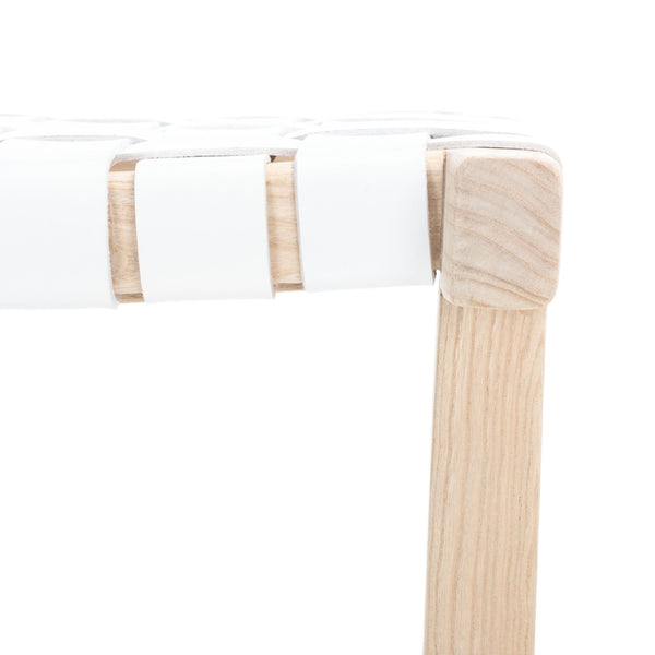 Safavieh Abreu Coastal-Inspired Rectangle Barstool With Woven Leather Seat And Natural Wood Frame For Style White / Light Natural BST1012A