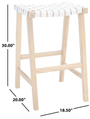 Safavieh Abreu Coastal-Inspired Rectangle Barstool With Woven Leather Seat And Natural Wood Frame For Style White / Light Natural BST1012A