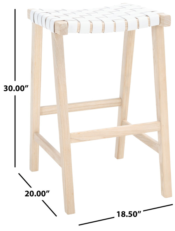 Safavieh Abreu Coastal-Inspired Rectangle Barstool With Woven Leather Seat And Natural Wood Frame For Style White / Light Natural BST1012A