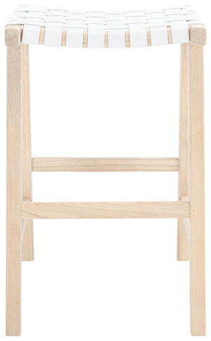 Safavieh Abreu Coastal-Inspired Rectangle Barstool With Woven Leather Seat And Natural Wood Frame For Style White / Light Natural BST1012A