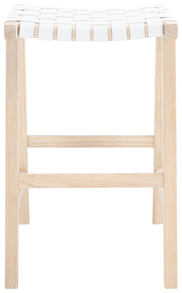 Safavieh Abreu Coastal-Inspired Rectangle Barstool With Woven Leather Seat And Natural Wood Frame For Style White / Light Natural BST1012A