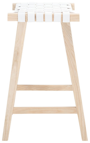 Safavieh Abreu Coastal-Inspired Rectangle Barstool With Woven Leather Seat And Natural Wood Frame For Style White / Light Natural BST1012A